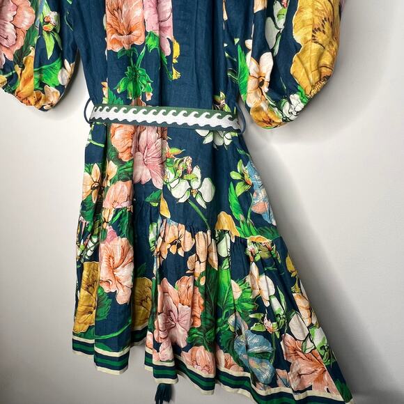 ALEMAIS Navy Floral Linen Mini Dress Size 4 - Picture 8 of 10